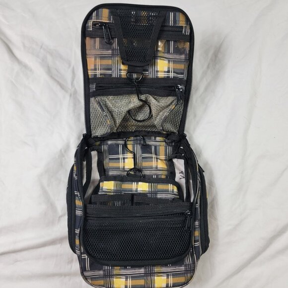 L.L. Bean Plaid Organizer Toiletry Bag Yellow Gray Hanger Multiple Pockets - Picture 4 of 8